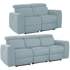 Polstergarnitur HOME AFFAIRE Sentrano Sitzmöbel-Sets Gr. Webstoff, mit motorischer Relaxfunktion und USB-Anschluß, blau (eisblau) Couchgarnituren Sets Sitzmöbel-Sets auch mit elektrischer Funktion USB-Anschluß, in 4 Bezugsvarianten