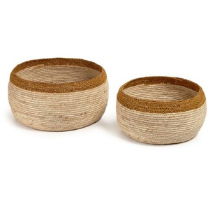 Kave Home - Ornella Set aus 2 Körben aus Maisblättern mit Finish in Natur und Senfgelb