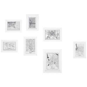 Fotos 7er Set mit Weißen Rahmen MDF Acrylglas Landkartenmotiv Wandbild Bilderrahmen Collage Minimalistisch Wohnzimmer Wanddekoration