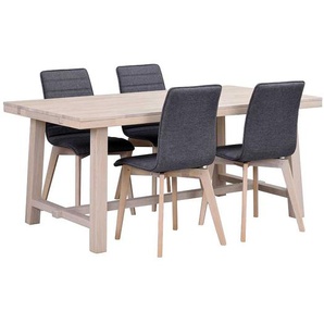 Sitzgruppe in Holz White Wash und Grau Skandi Design (fünfteilig)