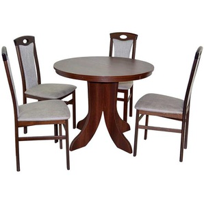 Tisch mit 4 Stühlen in Nussbaumfarben Hellgrau (fünfteilig)