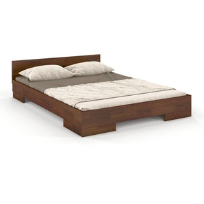 Bett aus massivem Kiefernholz, Matratzengröße 160 x 200, Farbe Nussbaum, Serie Vento