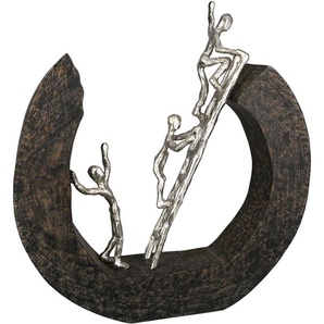Dekofigur CASABLANCA BY GILDE Skulptur Hinauf, schwarz/silber Dekofiguren Gr. B/H/T: 35 cm x 32 cm x 6 cm, schwarz Figuren Skulpturen Dekoobjekt, aus Metall & Holz, Höhe 32 cm, Wohnzimmer