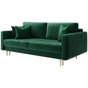 VALICO - Sofa in Grün Velvet , ausziehbar, fur 3 Personen, 230 cm