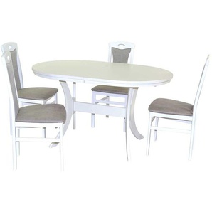 Essplatzgruppe mit ovalem Tisch Weiß und Hellgrau (fünfteilig)