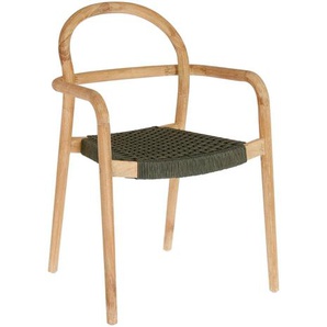 Kave Home - Sheryl stapelbarer Stuhl aus massivem Eukalyptusholz und grünem Seil FSC 100%