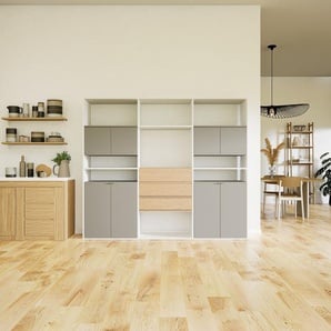 Aktenschrank Grau - Büroschrank: Schubladen in Eiche & Türen in Grau - Hochwertige Materialien - 226 x 195 x 47 cm, Modular