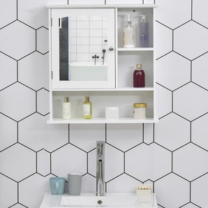 kleankin Spiegelschrank Badschrank Hängeschrank Badmöbel Wandschrank Mehrzweckschrank, Spanplatte+MDF, Weiß, 60 x 18 x 63 cm