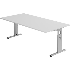 bümö® Schreibtisch O-Serie höhenverstellbar, Tischplatte 200 x 100 cm in grau, Gestell in silber