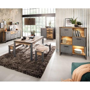 Esszimmer Möbel Industrial Design PROVO-19 in Old Wood Nb. mit Matera anthrazit mit LED Unterbauleuchten