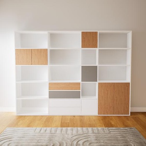 Aktenregal Eiche - Büroregal: Schubladen in Weiß & Türen in Eiche - Hochwertige Materialien - 264 x 195 x 34 cm, konfigurierbar