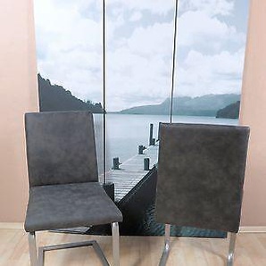 2 X Freischwinger Anthrazit Stühle Vintage Lederoptik Günstig Preiswert Neu