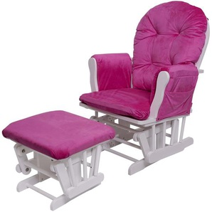 Relaxsessel HWC-C76, Schaukelstuhl Sessel Schwingstuhl mit Hocker ~ Samt, pink, Gestell weiß