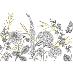 Fototapete , Schwarz, Weiß, Gold , Blume , 400x280 cm , Tapeten Shop, Fototapeten