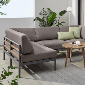 1-Sitzer Mittel-Modul mit Premium-Polsterbezügen - beige - Massivholz -