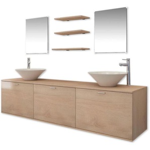 10-tlg. Badmöbel-Set mit Waschbecken und Wasserhahn Beige Vidaxl