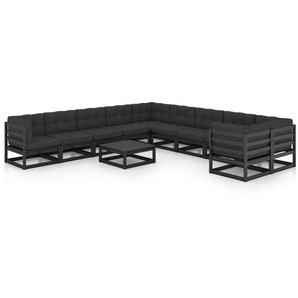 11-tlg. Garten-Lounge-Set mit Kissen Schwarz Kiefer Massivholz