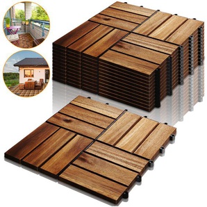 12 Latten Holzfliesen. 3m² Bodenbelag aus Akazienholz 30x30cm. Klickfliesen Mosaik. perfekt Fliese für Garten Terrasse Balkon(33 Stück) - Hengda