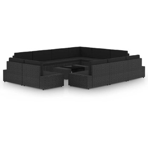 12-tlg. Garten-Lounge-Set mit Kissen Schwarz Poly Rattan
