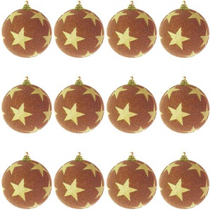 12-tlg. Weihnachtskugeln Weihnachtsbaumkugeln Weihnachtskugeln Baumschmuck Kupfer/Gold Ø 8cm Christbaumkugeln beflockt mit Glitzer