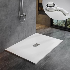 120x100 cm Design SMC Duschwanne Weiß Steinoptik Edelstahl Abflussrinne mit Siphon