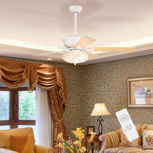 132cm Deckenventilator Holz mit Beleuchtung umkehrbar Ventilator mit Lampe 4H Timer Weiß
