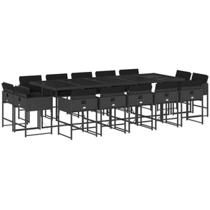 15-tlg. Garten-Essgruppe mit Kissen Schwarz Poly Rattan Vidaxl