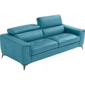 2,5-Sitzer EGOITALIANO Francine Sofas Gr. B/H/T: 213 cm x 100 cm x 106 cm, Leder BULL, blau (türkis) 2-Sitzer Sofas Kopfteile manuell verstellbar, mit Metallfüßen
