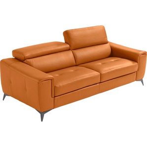 2,5-Sitzer EGOITALIANO Francine Sofas Gr. B/H/T: 213 cm x 100 cm x 106 cm, Leder BULL, orange 2-Sitzer Sofas Kopfteile manuell verstellbar, mit Metallfüßen