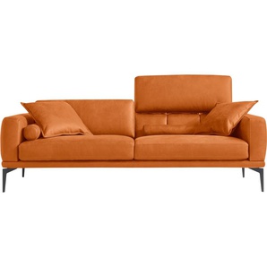 2,5-Sitzer EGOITALIANO Masu Sofas Gr. B/H/T: 218 cm x 95 cm x 97 cm, Leder BULL, mit Rückenfunktion, orange 2-Sitzer Sofas inkl. 2 Kissenrollen, Rückenelemente manuell verstellbar, Metallfüße