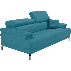2,5-Sitzer EGOITALIANO Soul Sofas Gr. B/H/T: 200 cm x 76 cm x 106 cm, Leder BULL, mit Kopfteilverstellung, blau (türkis) 2-Sitzer Sofas inkl. Kopfteilverstellung