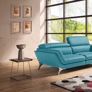 2,5-Sitzer EGOITALIANO Sueli Sofas Gr. B/H/T: 218 cm x 100 cm x 110 cm, Leder BULL, blau (türkis) 2-Sitzer Sofas Bezug Leder, inklusive Kopfteilverstellung