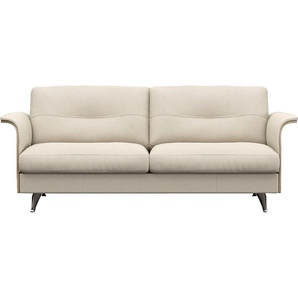 2,5-Sitzer FLEXLUX Glow Sofas Gr. B/H/T: 191 cm x 81 cm x 91 cm, Echtleder, Armlehnen in geölter Eiche, weiß (warm white) 2-Sitzer Sofas