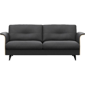 2,5-Sitzer FLEXLUX Glow Sofas Gr. B/H/T: 191 cm x 81 cm x 91 cm, Echtleder, Armlehnen in Walnuss, schwarz (deep black) 2-Sitzer Sofas