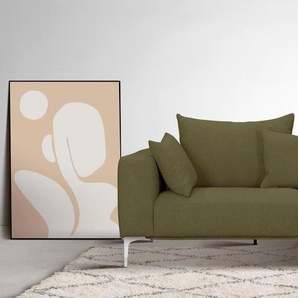 2,5-Sitzer GUIDO MARIA KRETSCHMER HOME&LIVING JANTE Sofas Gr. B/H/T: 212 cm x 85 cm x 105 cm, Bouclé, grün (oliv) 2-Sitzer Sofas mit chromfarbenen Füßen