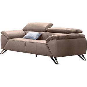 2,5-Sitzer NICOLETTI HOME Sofas Gr. B/H/T: 204 cm x 72 cm x 107 cm, Leder BOTERO, grau (taupe) 2-Sitzer Sofas