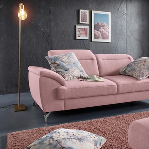 2,5-Sitzer SIT&MORE Percy Sofas Gr. B/T: 207 cm x 112 cm, Feinstruktur, mit Kopfteilverstellung-mit satiniertem Nickelfuß, rosa (altrosa) 2-Sitzer Sofas
