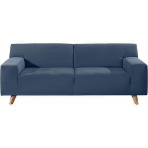 2,5-Sitzer TOM TAILOR HOME NORDIC PURE Sofas Gr. B/H/T: 206 cm x 77 cm x 91 cm, Samtstoff STC, blau (ink blue stc 6) 2-Sitzer Sofas im Retrolook, Füße Buche natur