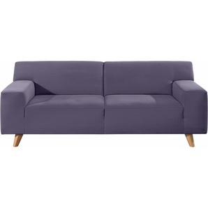 2,5-Sitzer TOM TAILOR HOME NORDIC PURE Sofas Gr. B/H/T: 206 cm x 77 cm x 91 cm, Samtstoff STC, lila (purple stc 18) 2-Sitzer Sofas im Retrolook, Füße Buche natur