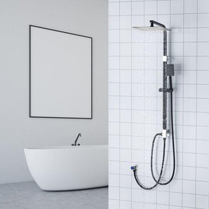 2 Funktionen Edelstahl Duschsystem ohne Wasserhahn schwarz mit Regendusche 25x25 cm, inkl. Handbrause, Regenbrause, verstellbarer Duschstange,
