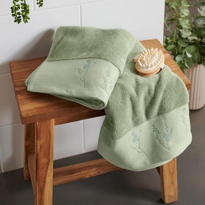 2 Premium-Handtücher mit Stickerei - grün - 100% Baumwolle -