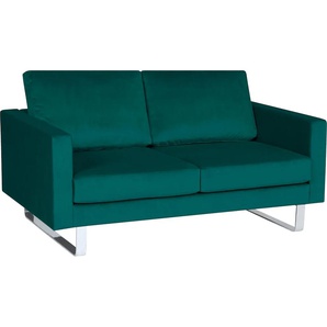 2-Sitzer ALTE GERBEREI Velina Sofas Gr. B/H/T: 145 cm x 80 cm x 88 cm, Samtvelours BRUSSELS, blau (petrol) 2-Sitzer Sofas mit Metallkufen