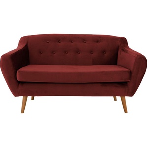 2-Sitzer ANDAS Renne Sofas Gr. B/H/T: 128 cm x 78 cm x 73 cm, Samtvelours, rot (bordeau) 2-Sitzer Sofas mit Heftung im Rücken skandinavischem Stil