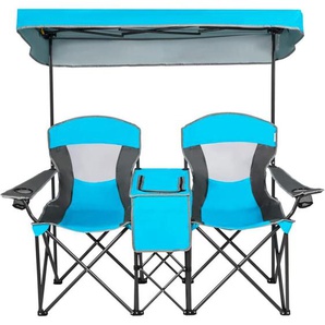 2-Sitzer Campingstuhl mit Sonnenschutz, Mini-Tisch, Kühltasche & Getränkehalter, klappbarer Angelstuhl mit Tragetasche, Faltstuhl, Klappstuhl für