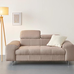 2-Sitzer COTTA Chef Sofas Gr. B/H/T: 196 cm x 72 cm x 105 cm, Luxus-Microfaser, mit Kopfteilverstellung, braun (mud) 2-Sitzer Sofas mit eleganter Steppung, Bodenfreiheit 12,5 cm