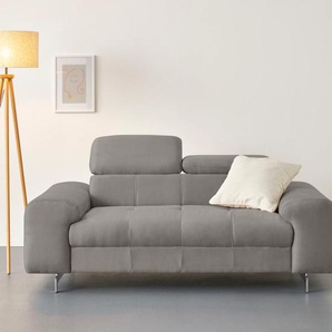 2-Sitzer COTTA Chef Sofas Gr. B/H/T: 196 cm x 72 cm x 105 cm, Feinstruktur, mit Kopfteilverstellung, grau (elephant) 2-Sitzer Sofas mit eleganter Steppung, Bodenfreiheit 12,5 cm