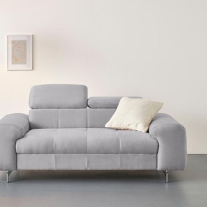 2-Sitzer COTTA Chef Sofas Gr. B/H/T: 196 cm x 72 cm x 105 cm, Feinstruktur, mit Kopfteilverstellung, grau (platinum) 2-Sitzer Sofas mit eleganter Steppung, Bodenfreiheit 12,5 cm