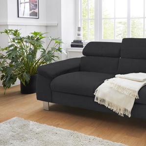 2-Sitzer COTTA Komaris Sofas Gr. B/T: 177 cm x 104 cm, Feinstruktur, mit Kopfteilverstellung, schwarz (black) 2-Sitzer Sofas inklusive Kopfteilverstellung, moderner chromfarbener Fuß