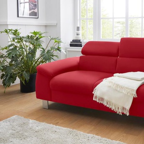 2-Sitzer COTTA Komaris Sofas Gr. B/T: 177 cm x 104 cm, Kunstleder SOFTLUX, mit Kopfteilverstellung, rot (red) 2-Sitzer Sofas inklusive Kopfteilverstellung, moderner chromfarbener Fuß