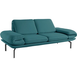 2-Sitzer DOMO COLLECTION New York Sofas Gr. B/H/T: 203 cm x 83 cm x 94 cm, Struktur grob, mit Armlehnenverstellung-mit Rückenlehnenverstellung, blau (petrol) 2-Sitzer Sofas